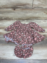 Little Lass 2pc Floral Gauze Long Sleeve Dress & Bloomers Brown sz 12m