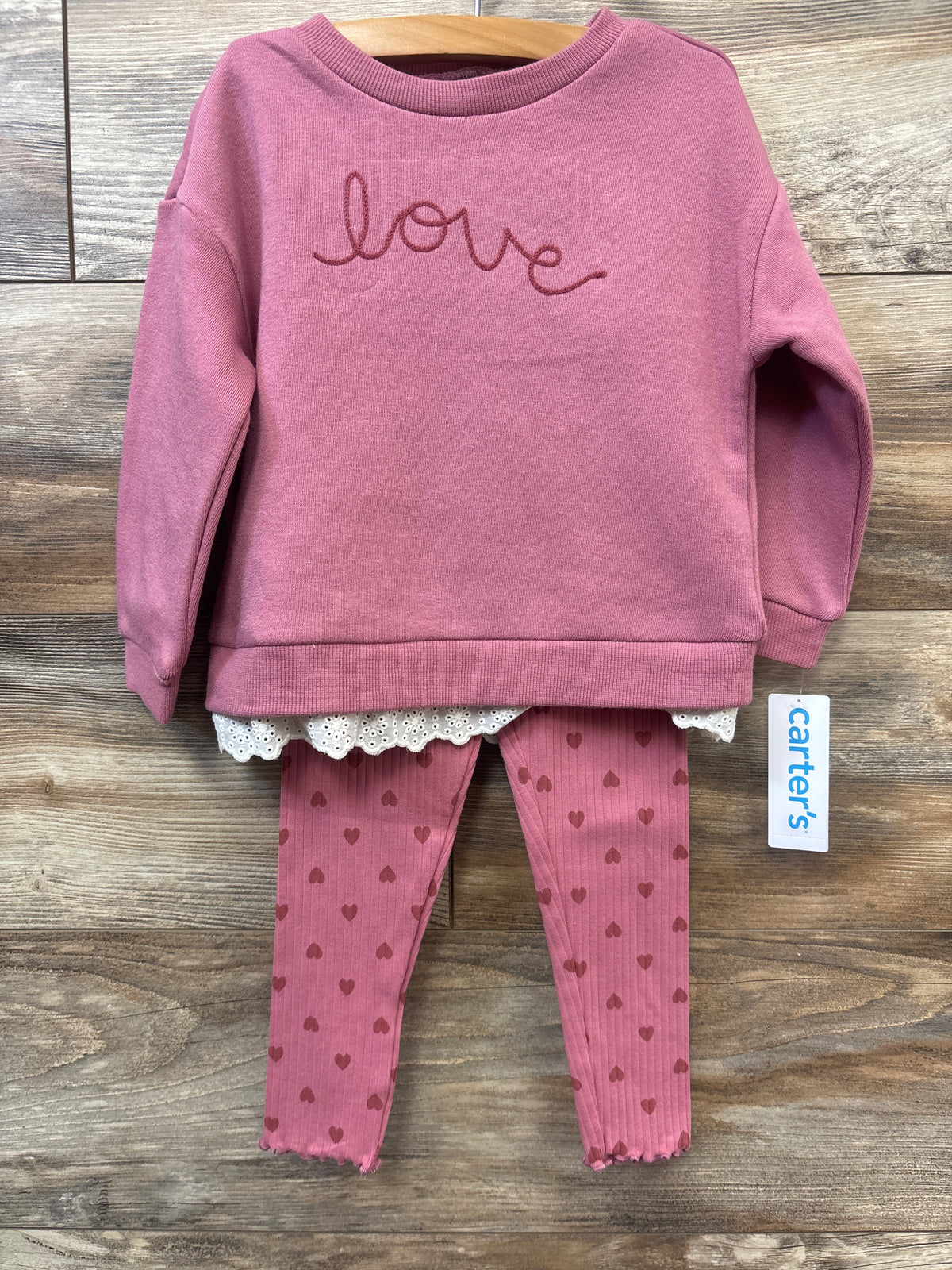NEW Carter's 2pc Eyelet Trim Sweatshirt & Leggings Set Pink sz 2T