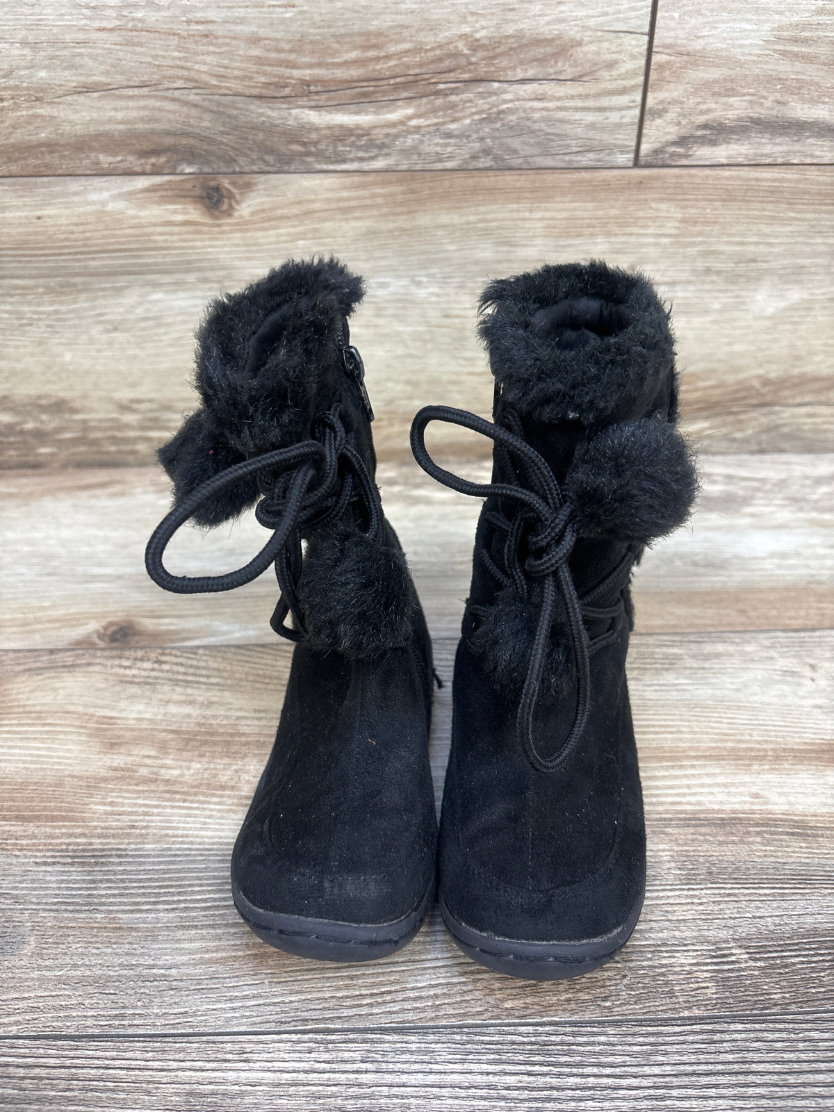 Faux-Fur Pom Pom Boots Black sz 9/10c
