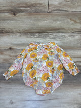Angel Dear Organic Floral Long Sleeve Bubble Romper White sz 6-12m