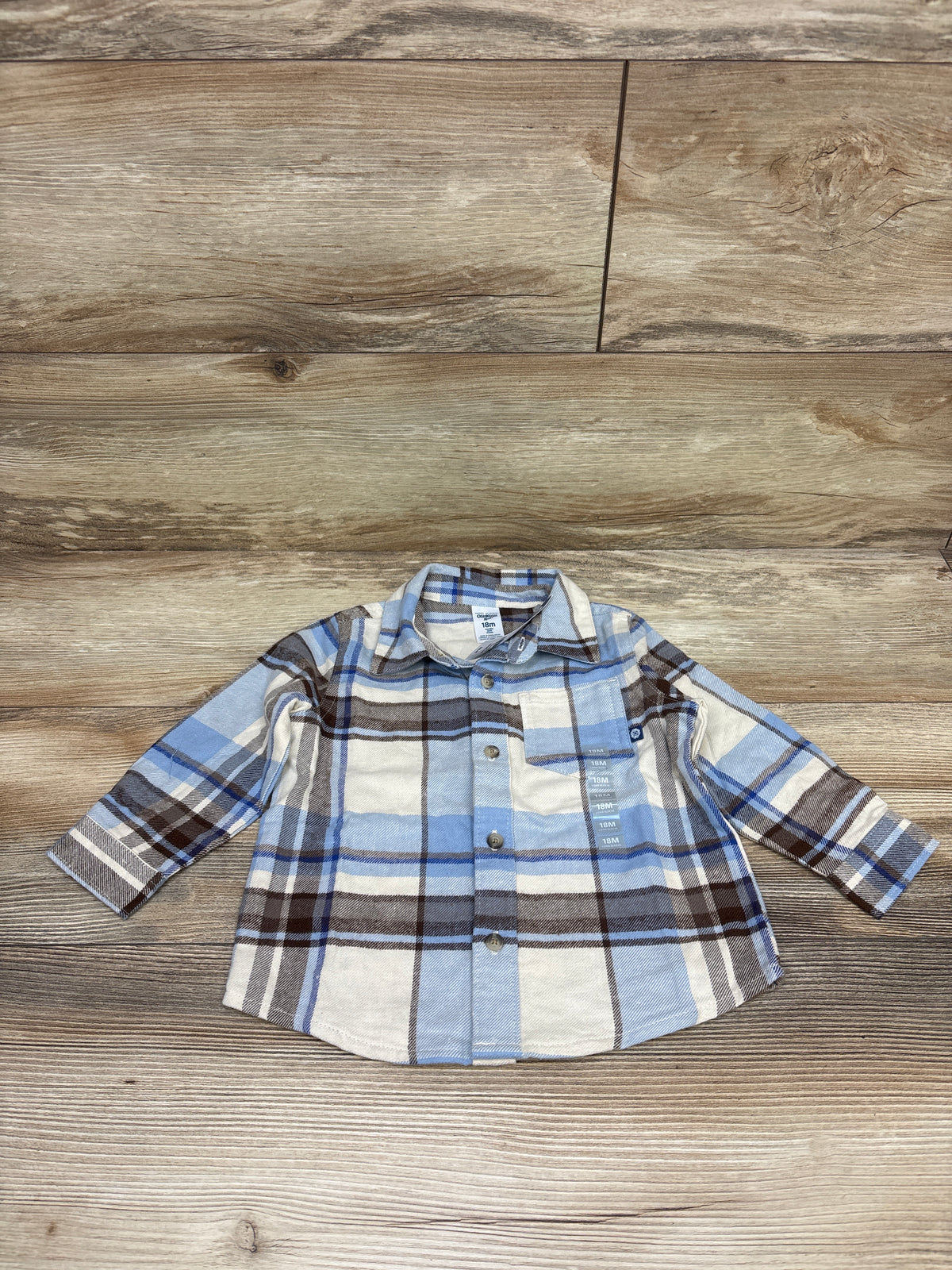 NEW Oshkosh Plaid Flannel Button-Up Shirt Beige sz 18m