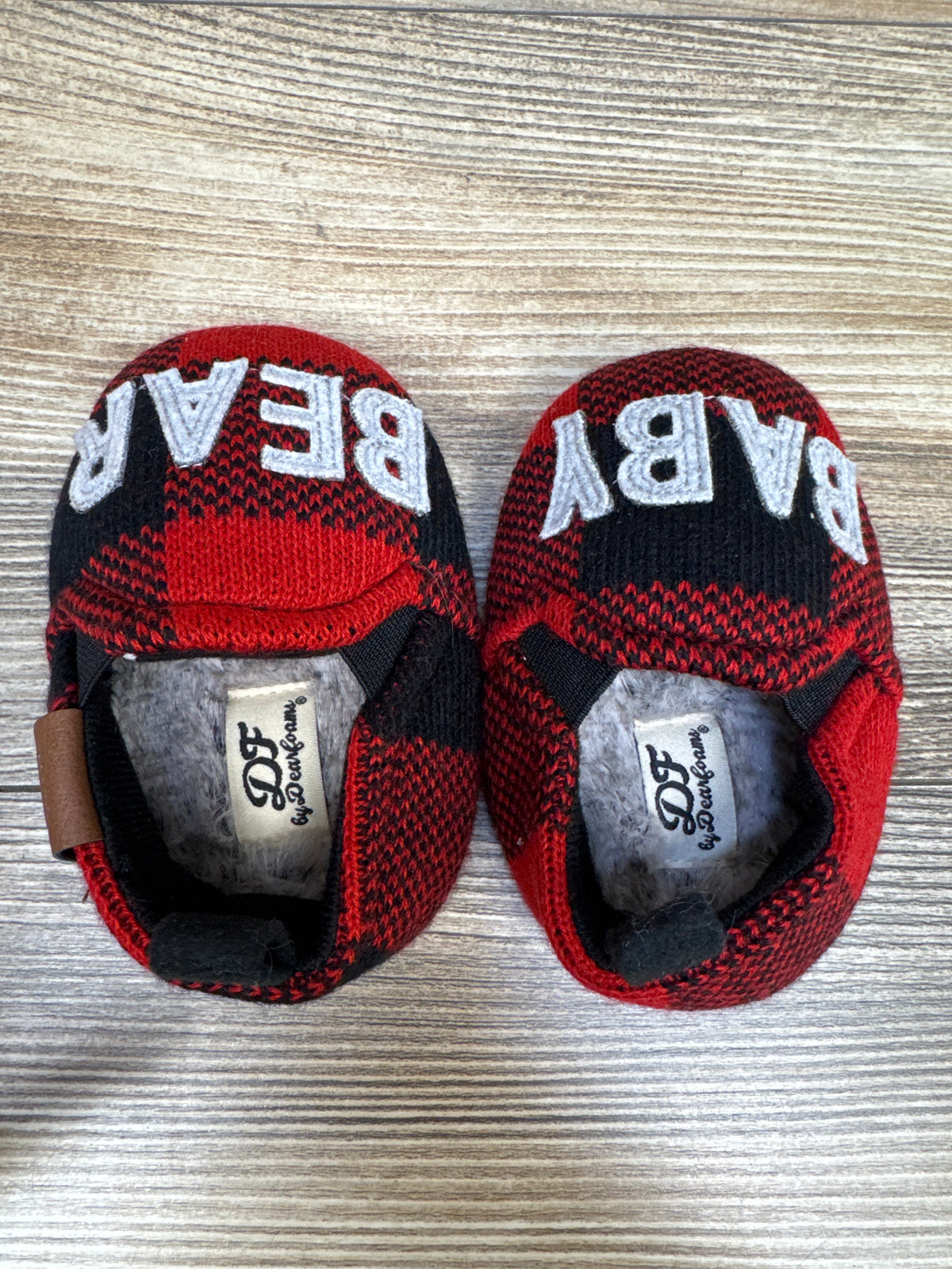 Dearfoams Plaid Baby Bear Slippers Red sz 3-4c