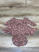 Little Lass 2pc Floral Gauze Long Sleeve Dress & Bloomers Brown sz 12m