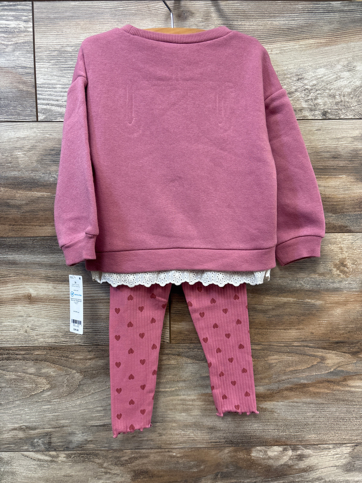 NEW Carter's 2pc Eyelet Trim Sweatshirt & Leggings Set Pink sz 2T
