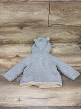 Baby Gap Sherpa Lined Hooded Knit Garter Cardigan Grey sz 6-12m
