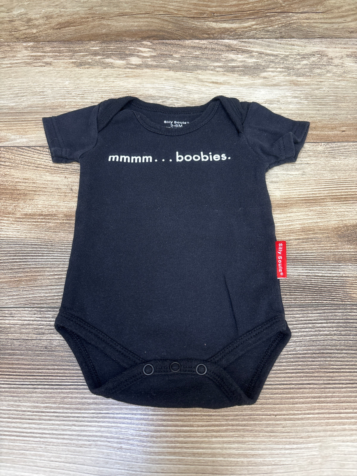 Silly Souls mmmm... boobies. Bodysuit Black sz 3-6m