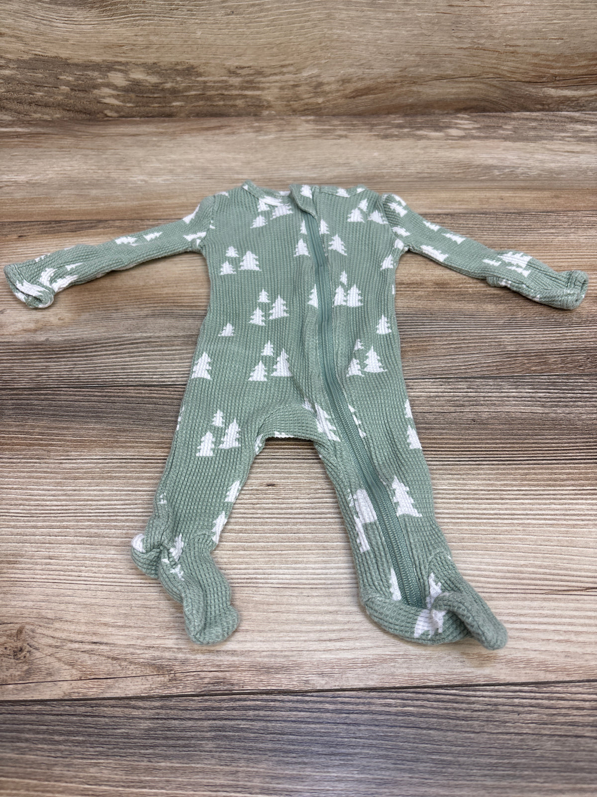 Spearmint Love Waffle Knit Tree Print Footie Sleeper Green sz Newborn