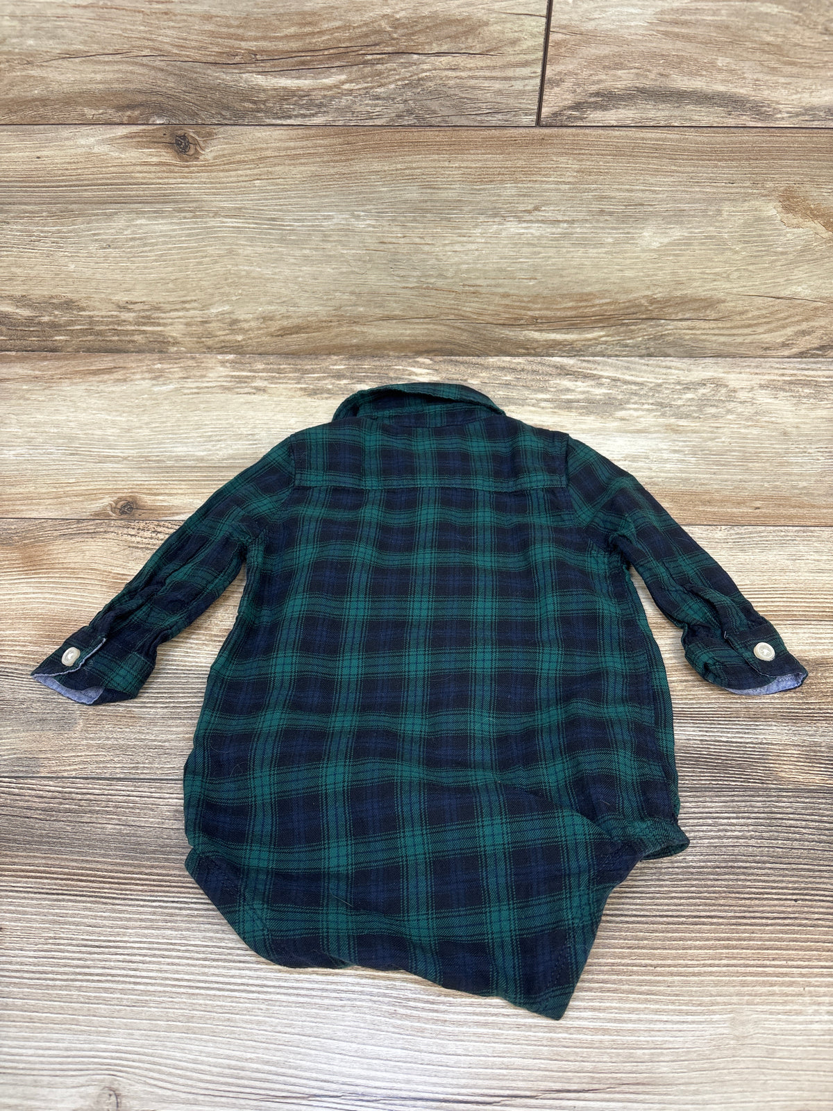 Oshkosh Plaid Flannel Button Up Bodysuit Green sz 12m