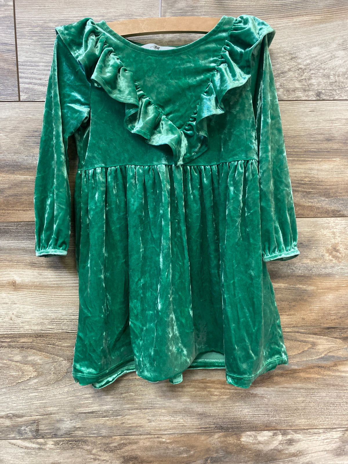 H&M Long Sleeve Crushed Velvet Dress Green sz 3/4T