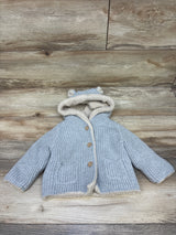 Baby Gap Sherpa Lined Hooded Knit Garter Cardigan Grey sz 6-12m