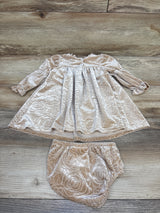 Bonnie Baby 2pc Floral Velvet Dress & Bloomers Set Tan sz 6-9m