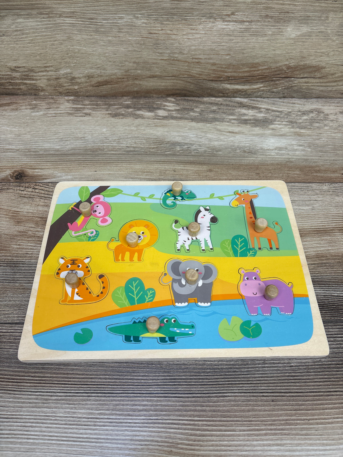 HILABEE Animal Wooden Peg Puzzle 9pc