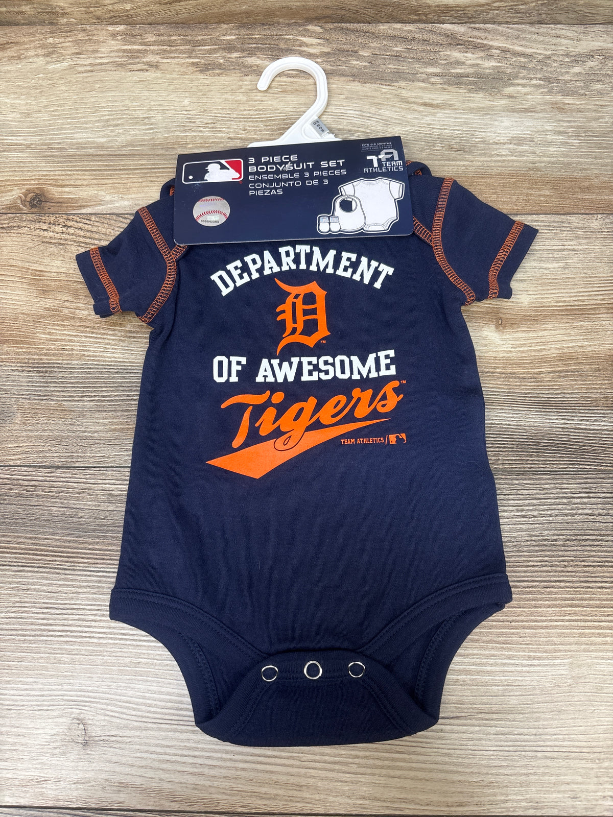 NEW Genuine Merchandise 3pc Detroit Tigers Bodysuit, Bib, & Booties Navy sz 0-3m