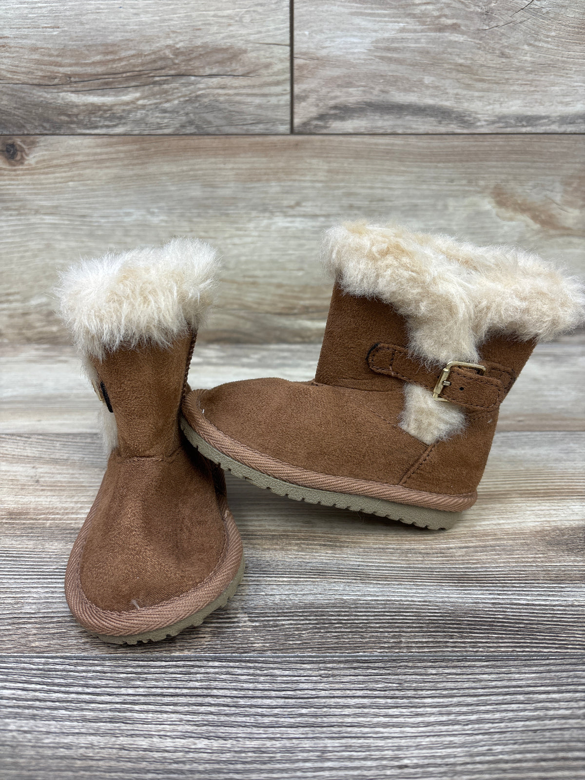 Children's Place Buckle Faux Fur Boots, Brown sz 5c