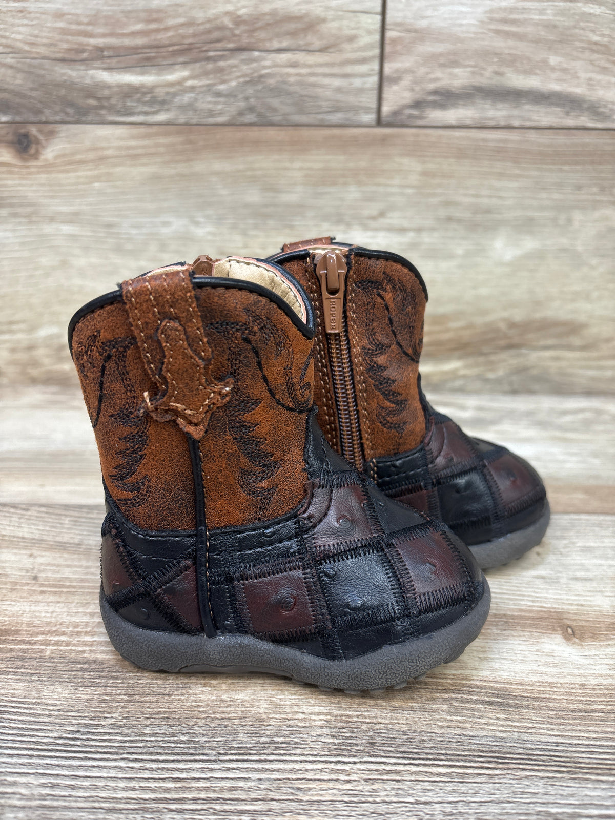 Roper Infant Boys' Cowbabies Bird Blocks Western Boots Brown sz 3c