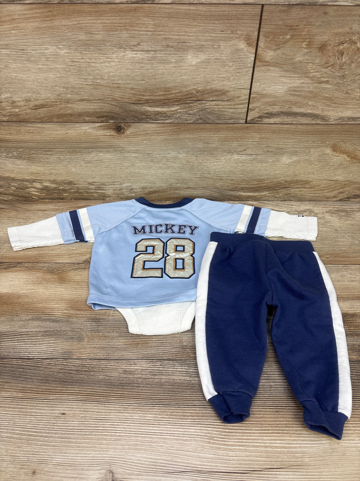 Disney Baby 2pc Mickey Mouse Layered Jersey Bodysuit & Joggers Set Blue sz 6/9m