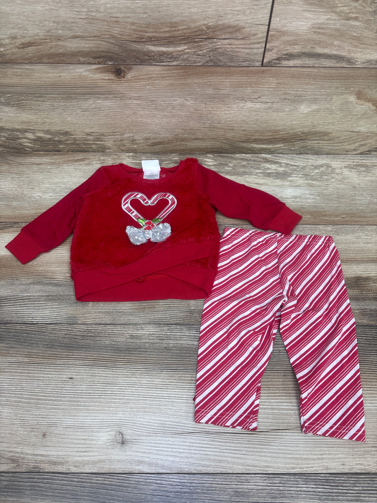 Nanette Baby 2pc Fuzzy Candy Cane Sweatshirt & Pants Set Red sz 6-9m