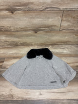 Calvin Klein Jeans Removable Fur Collar Metallic Knit Poncho Grey sz 2T