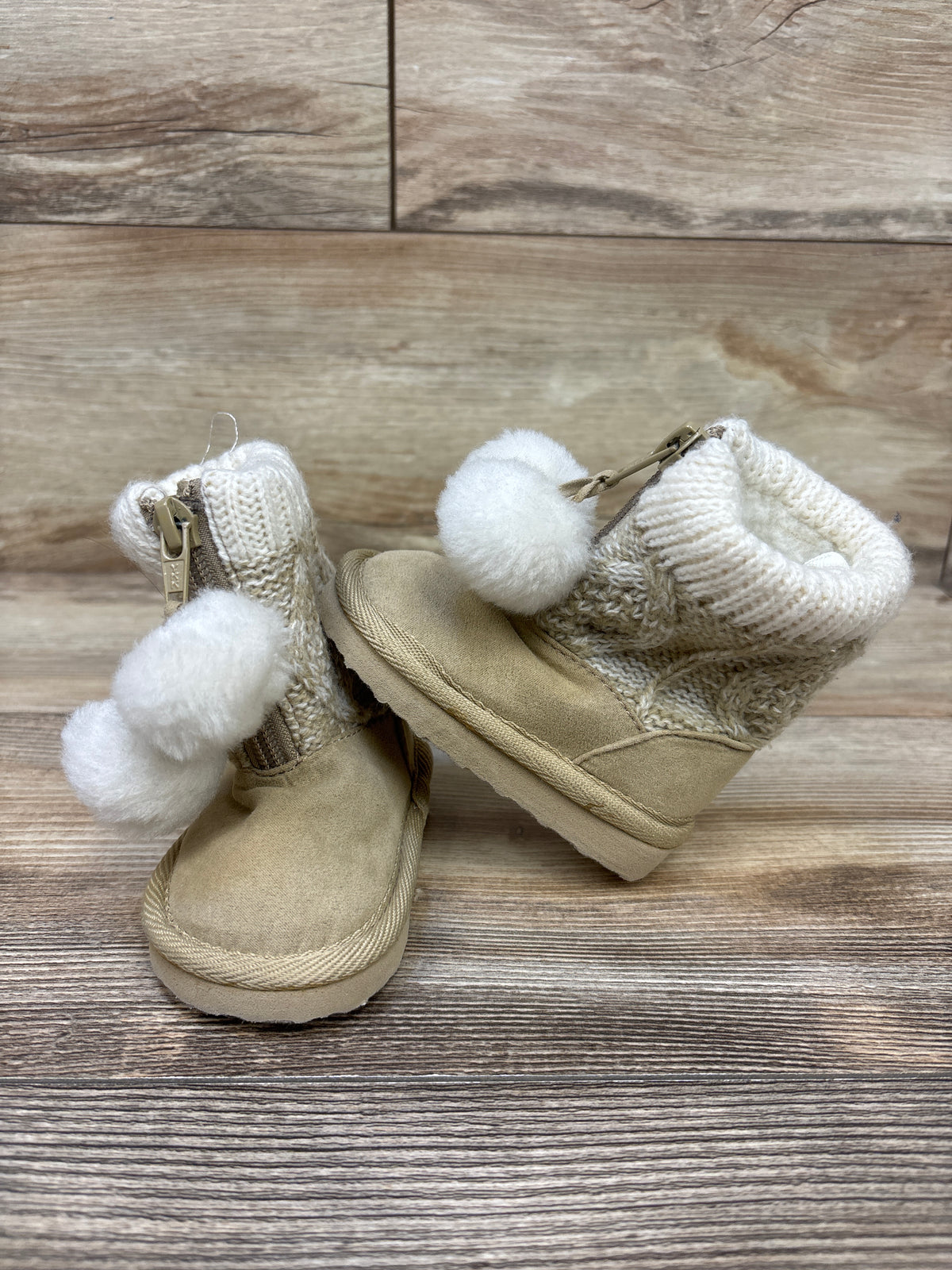 Tall Sweater Style Pom Boots Beige sz 2c