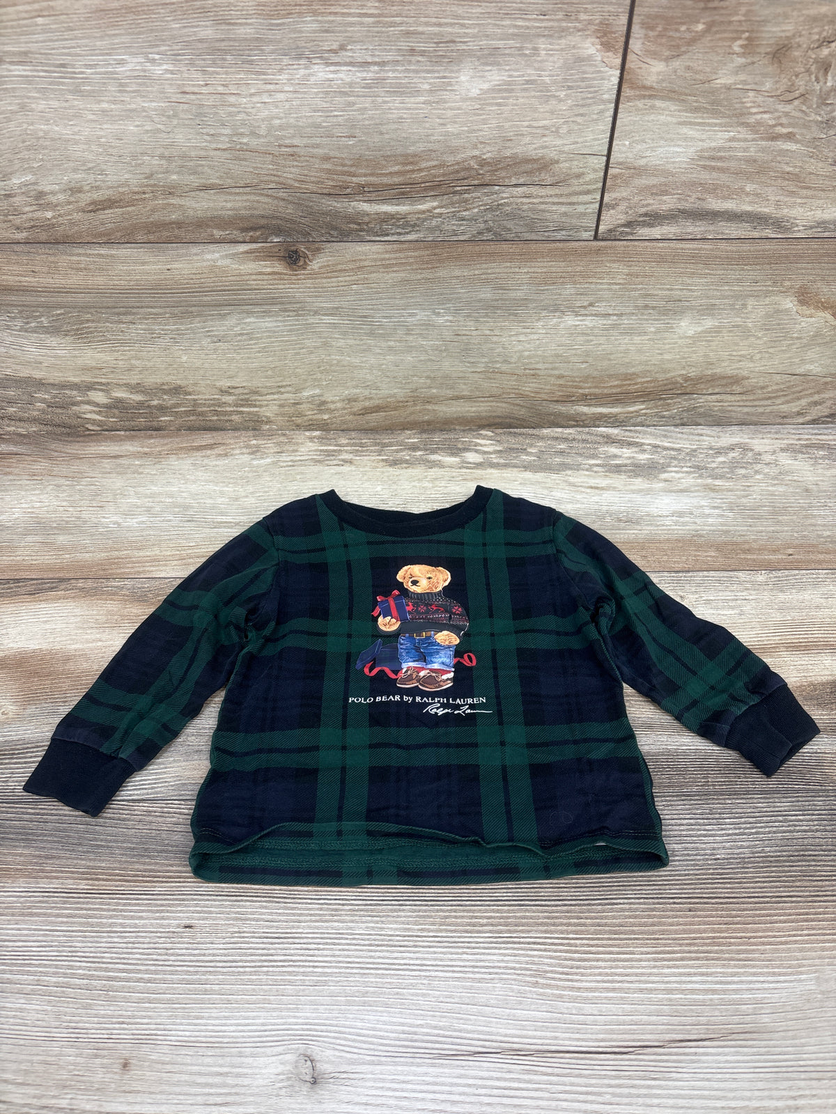 Ralph Lauren Long Sleeve Christmas Polo Bear Shirt Green sz 18m