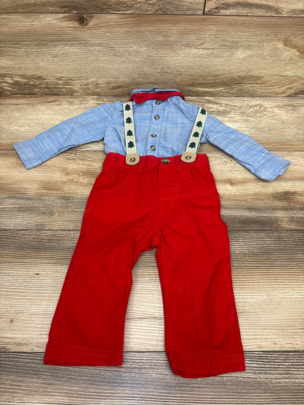 Cat & Jack 4pc Christmas Tree Suspender Set Blue sz 6-9m