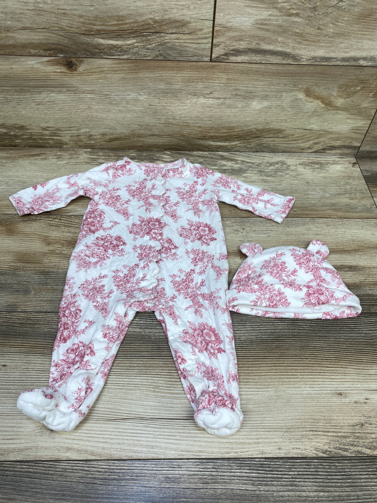 Janie & Jack Floral Footed Romper and Matching Hat White sz 3-6m