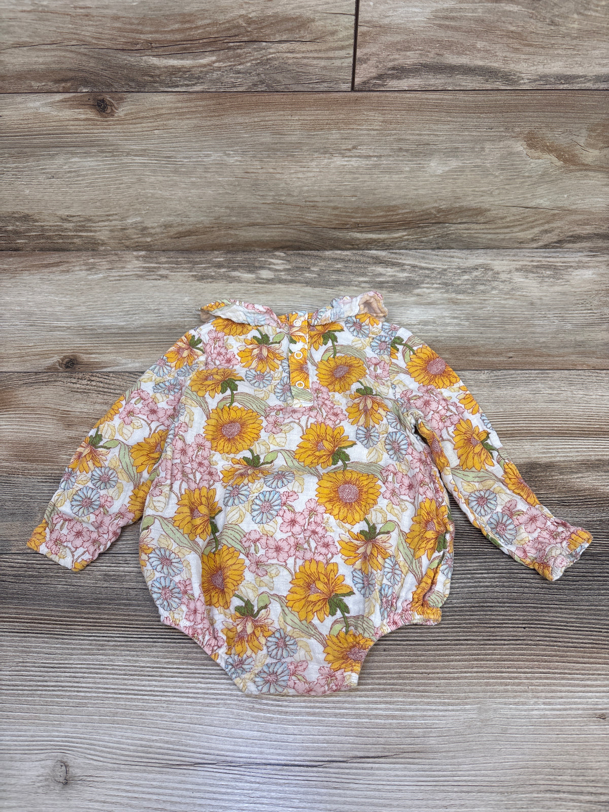 Angel Dear Organic Floral Long Sleeve Bubble Romper White sz 6-12m