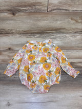 Angel Dear Organic Floral Long Sleeve Bubble Romper White sz 6-12m