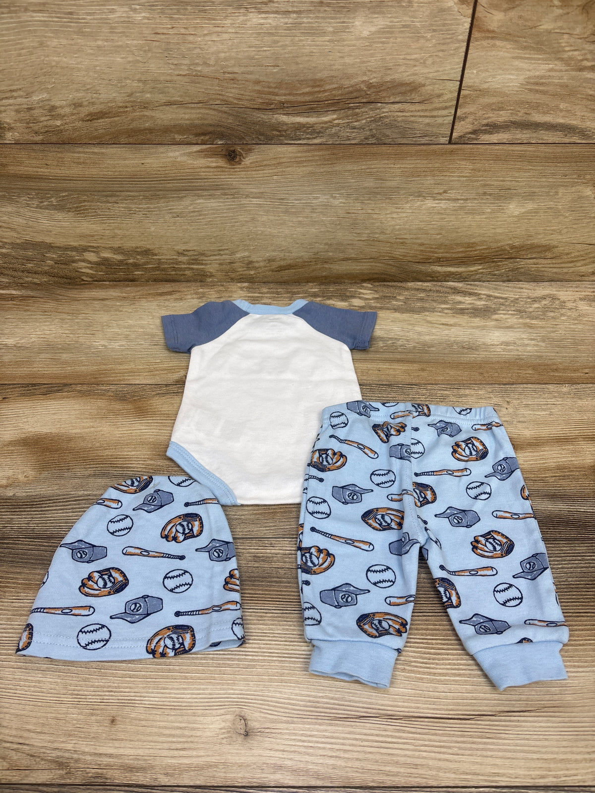 Baby Essentials 4pc Little Slugger Bodysuit, Pants, & Hat Set White sz 3m