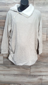 NEW Isabel Maternity Snap Sherpa Collar Oatmeal Sweatshirt sz XL