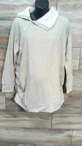 NEW Isabel Maternity Snap Sherpa Collar Oatmeal Sweatshirt sz XL - Me n Mommy To Be