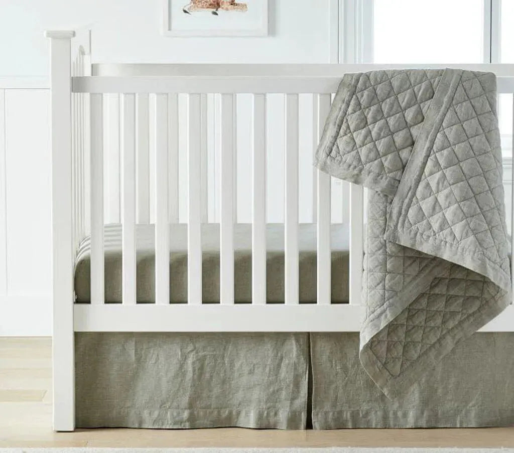 NEW Pottery Barn Kids Belgian Flax Linen Baby Quilt - Me 'n Mommy To Be