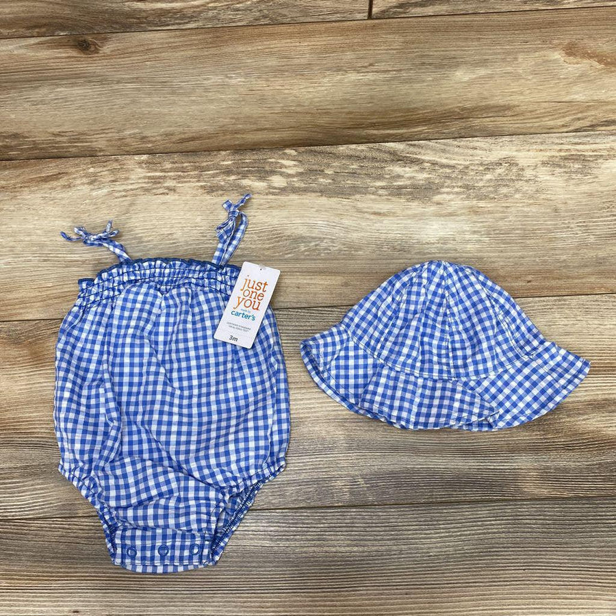 NEW Just One You 2pc Gingham Sunsuit & Hat sz 3m - Me 'n Mommy To Be
