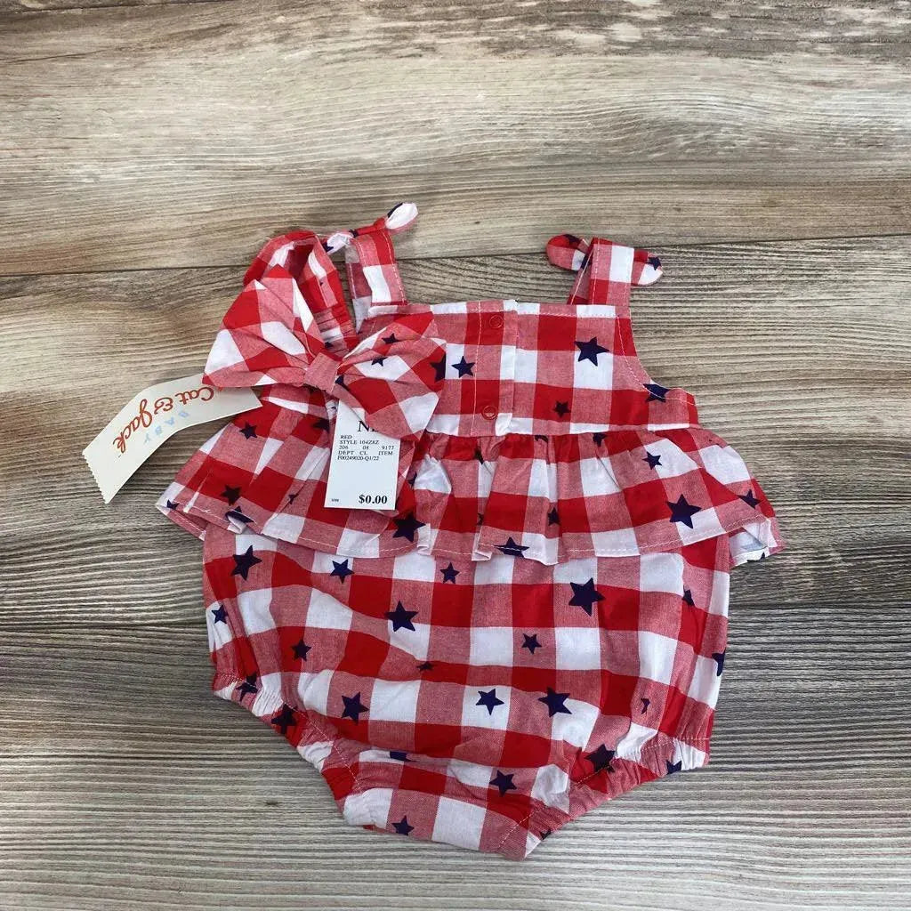 NEW Cat & Jack 2pc Gingham Stars Romper & Headband sz NB - Me 'n Mommy To Be