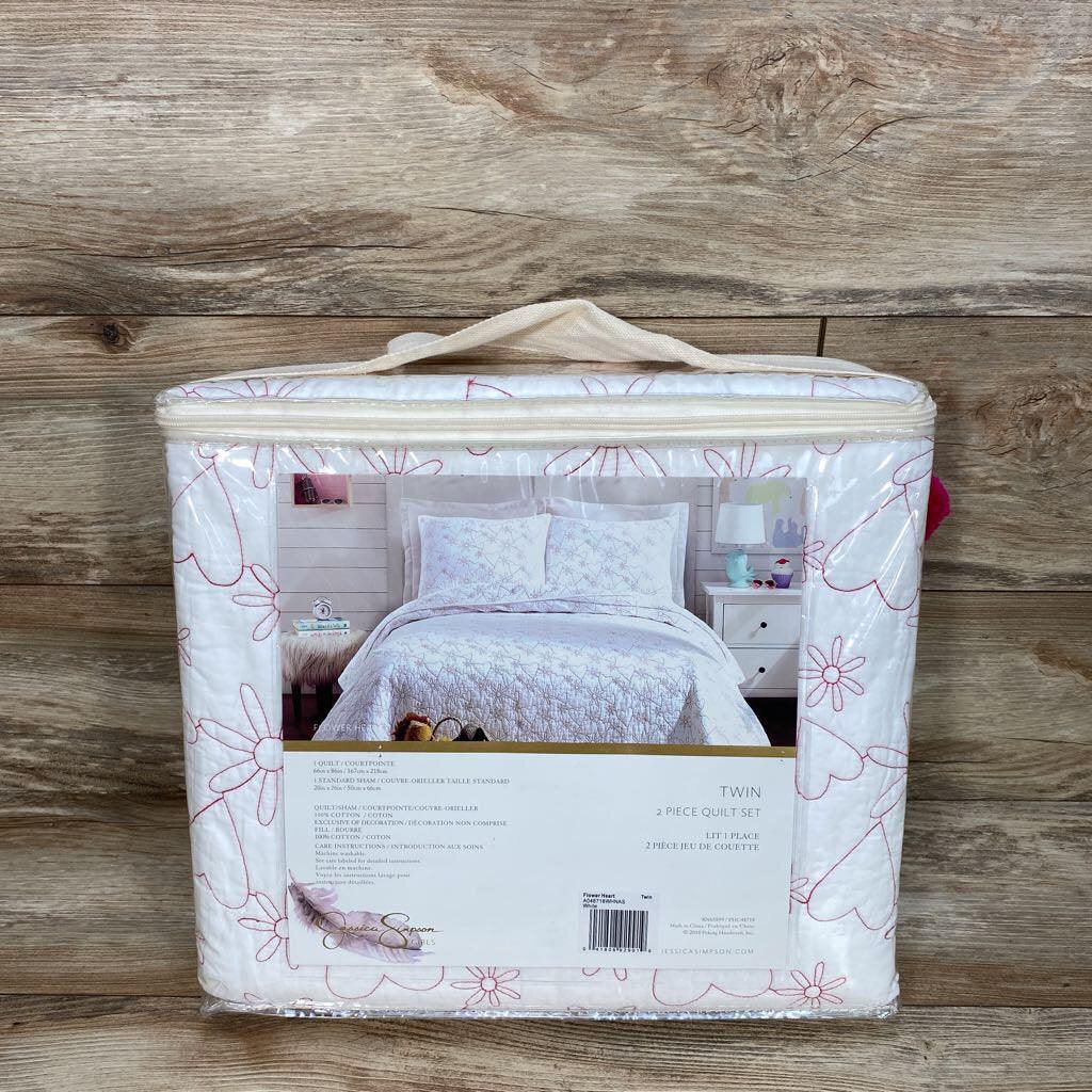 NEW Jessica Simpson Flower Heart Quilt Set sz Twin - Me 'n Mommy To Be