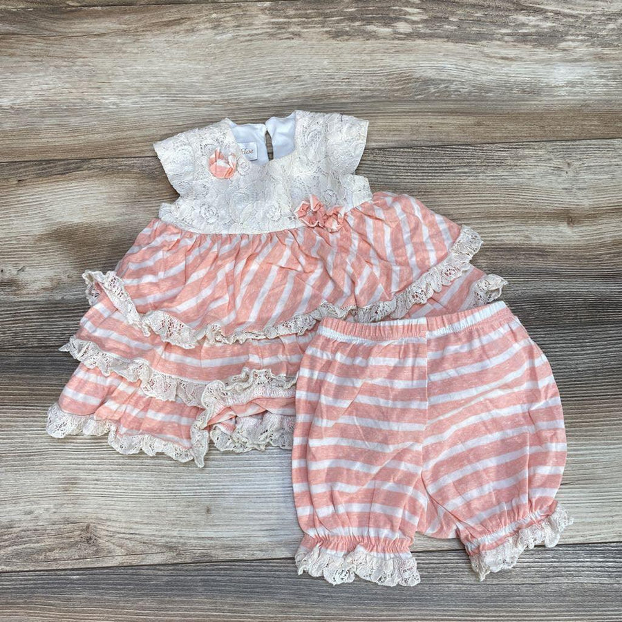 Isobella & Chloe 2pc Lace Striped Ruffle Top & Bottom Set sz 12m - Me 'n Mommy To Be