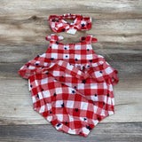 NEW Cat & Jack 2pc Gingham Stars Romper & Headband sz 0-3m - Me 'n Mommy To Be