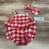 NEW Cat & Jack 2pc Gingham Stars Romper & Headband sz 0-3m - Me 'n Mommy To Be