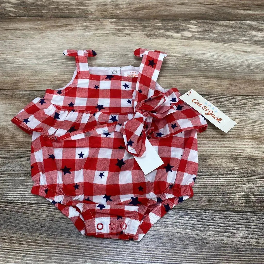 NEW Cat & Jack 2pc Gingham Stars Romper & Headband sz 0-3m - Me 'n Mommy To Be