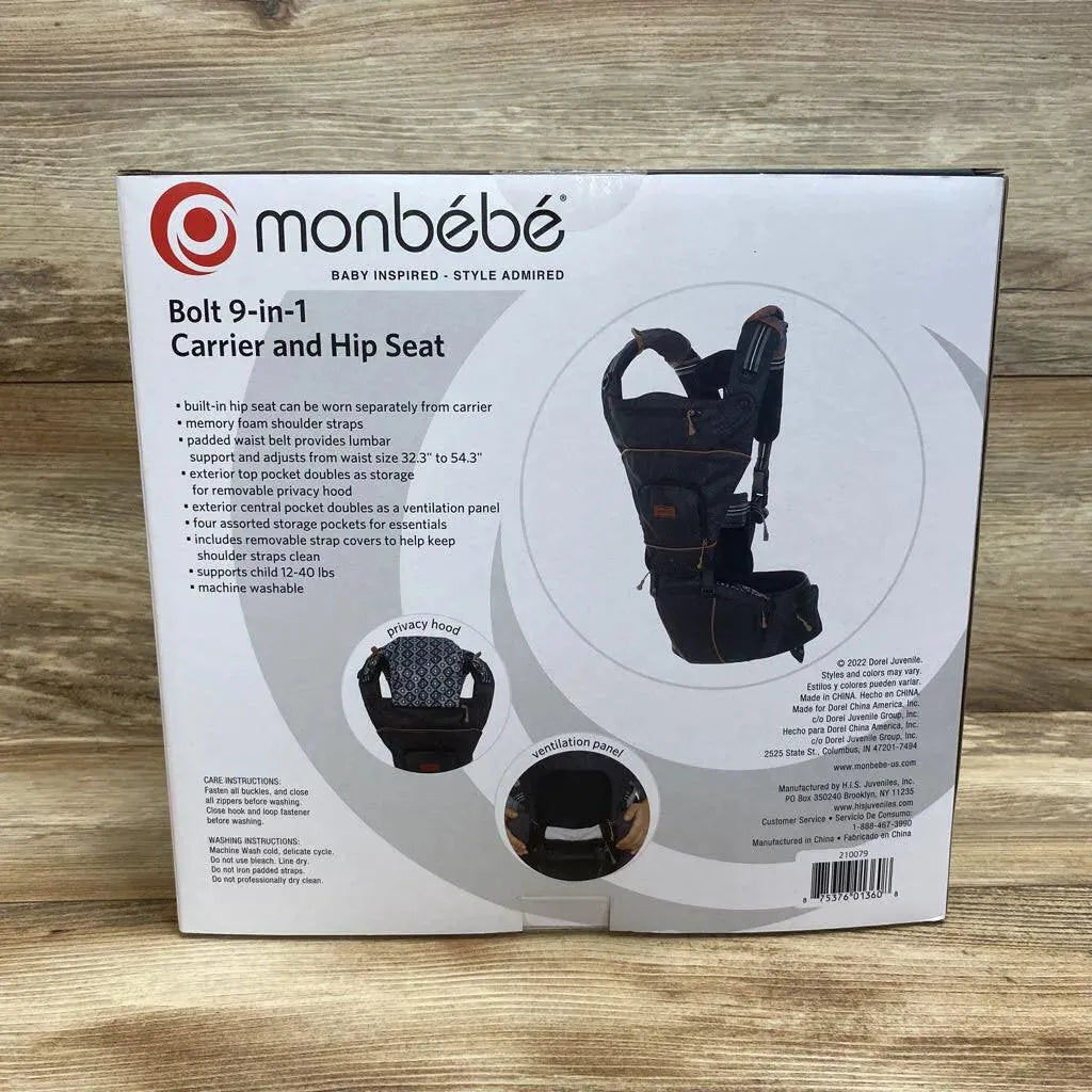 NEW Monbebe Baby Carriers Bolt 9-in-1 Carrier and Hip Seat