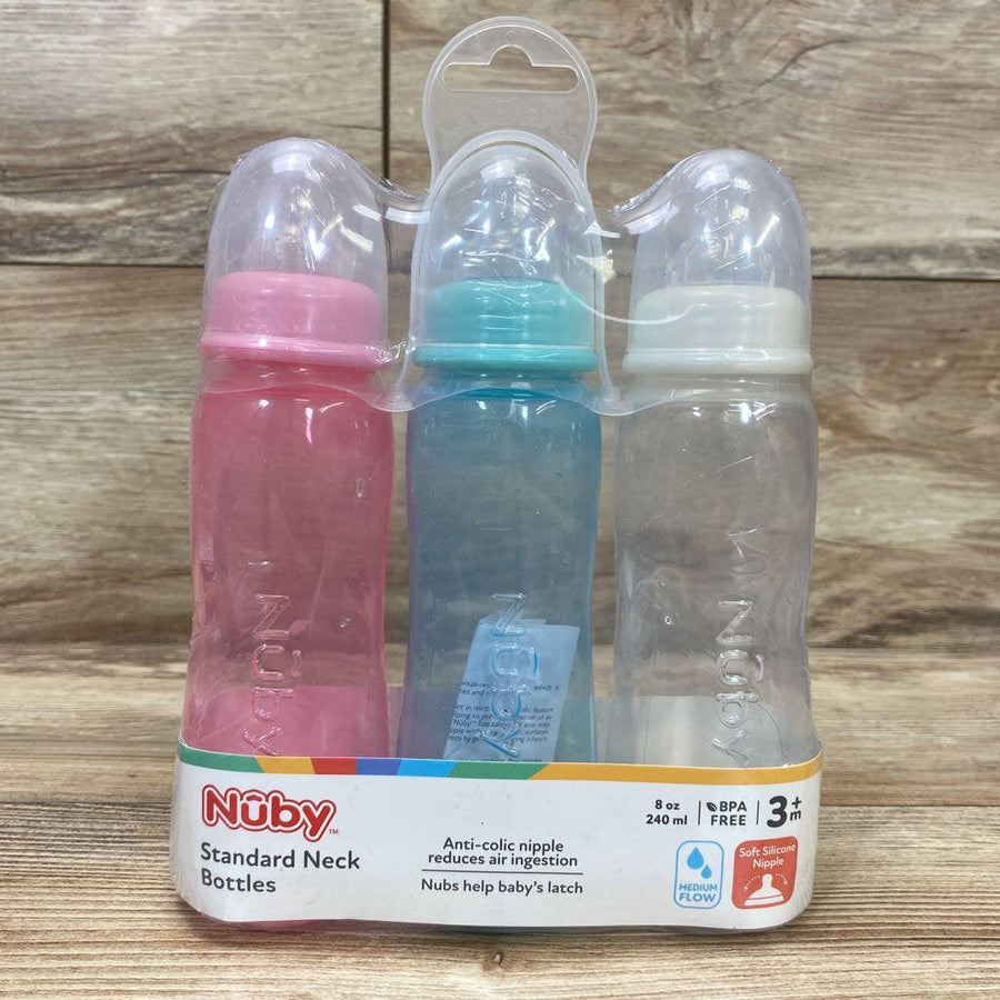 NEW Nuby 3Pk Standard Neck Bottles Anti-Colic 8oz 3m+ - Me 'n Mommy To Be