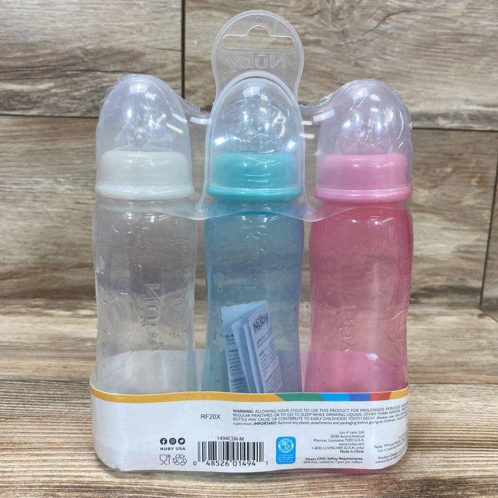 NEW Nuby 3Pk Standard Neck Bottles Anti-Colic 8oz 3m+ - Me 'n Mommy To Be