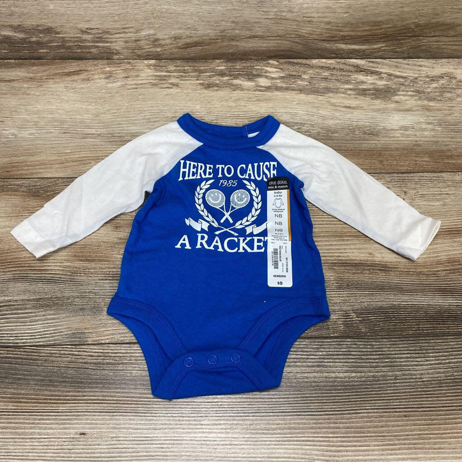NEW Okie Dokie Here To Cause A Racket Bodysuit sz NB - Me 'n Mommy To Be