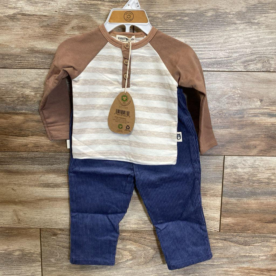 NEW Rabbit+Bear Organic 2Pc Raglan Henley Shirt And Corduroy Pants Set sz 12m - Me 'n Mommy To Be