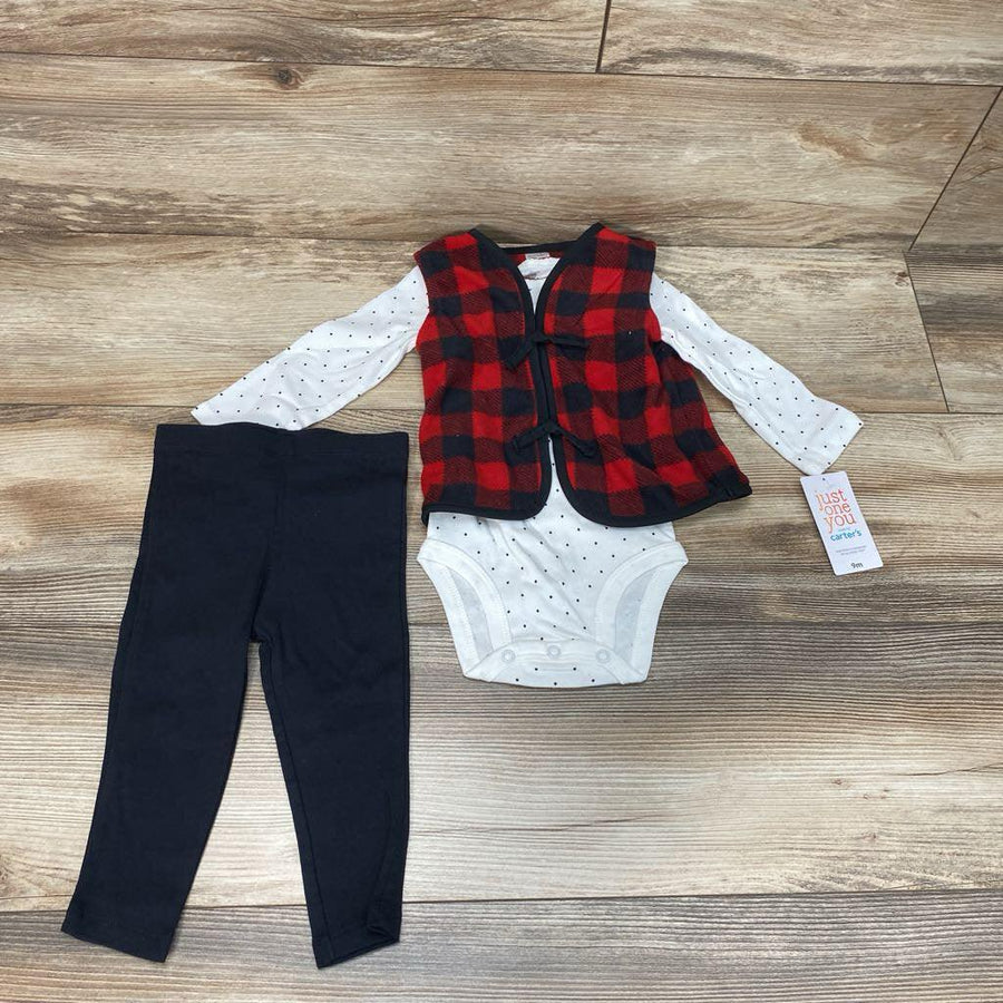 NEW Just One You 3pc Buffalo Fleece Vest Set sz 9m - Me 'n Mommy To Be