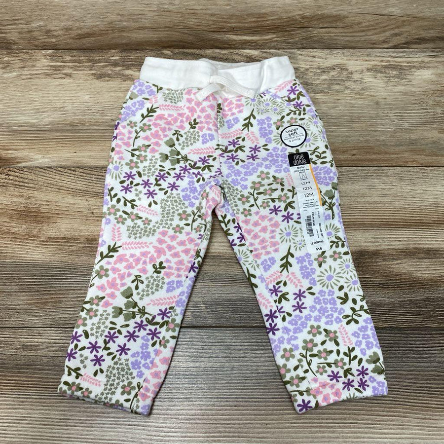 NEW Okie Dokie Fleece Floral Jogger Pant sz 12m - Me 'n Mommy To Be