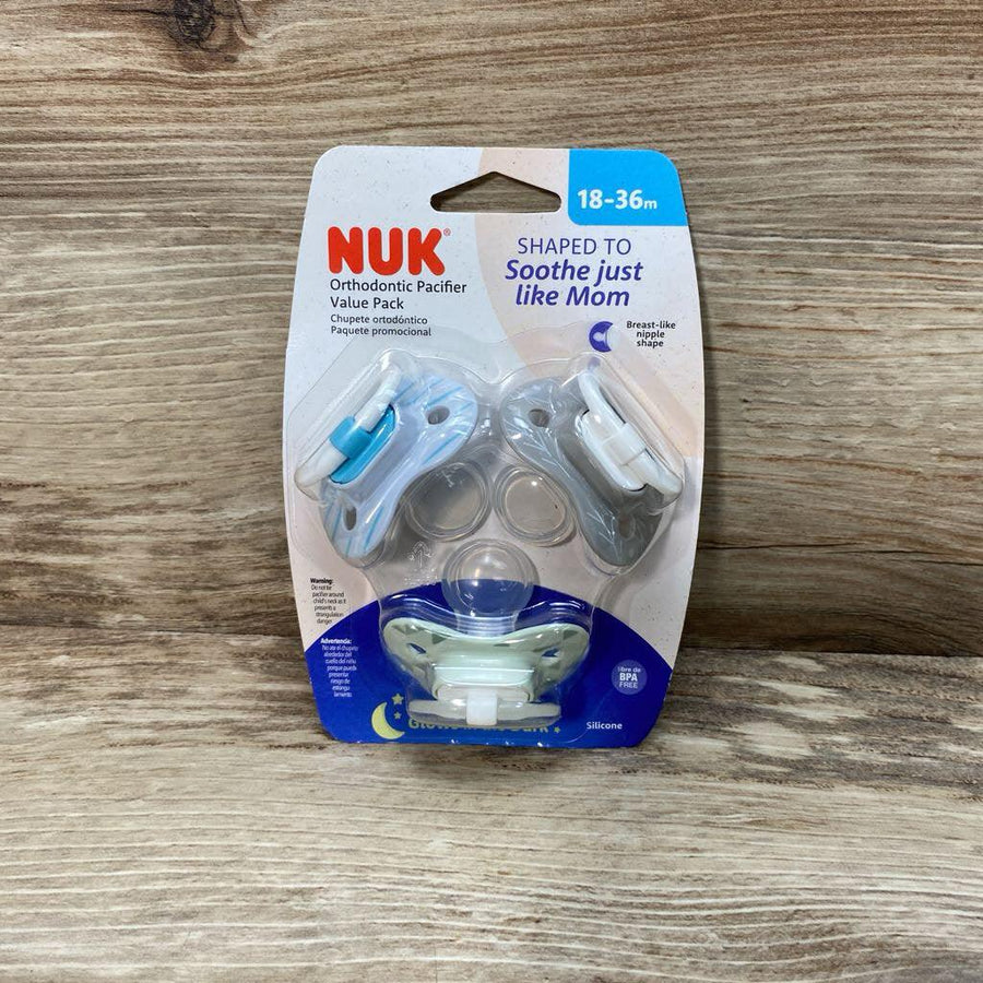 NEW NUK 3Pk Orthodontic Pacifiers 18-36m - Me 'n Mommy To Be