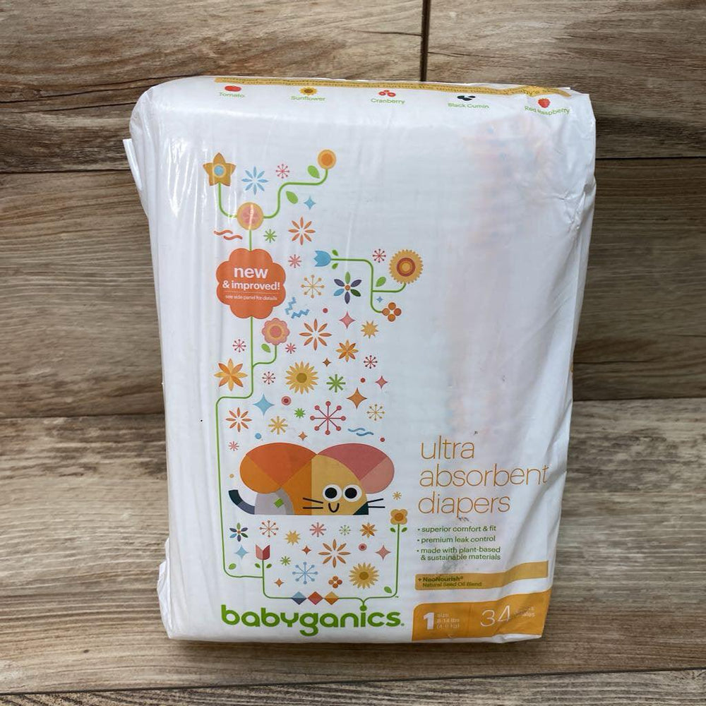 NEW Babyganics 34ct. Ultra Absorbent Diapers Size 1 - Me 'n Mommy To Be